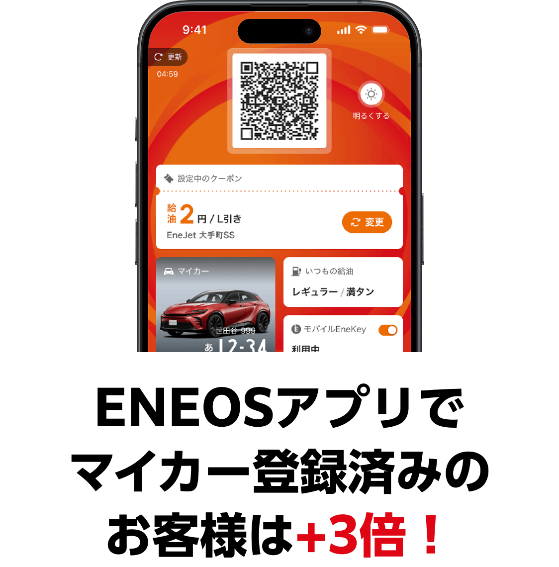 ENEOSアプリでマイカー登録済みのお客様は+3倍!