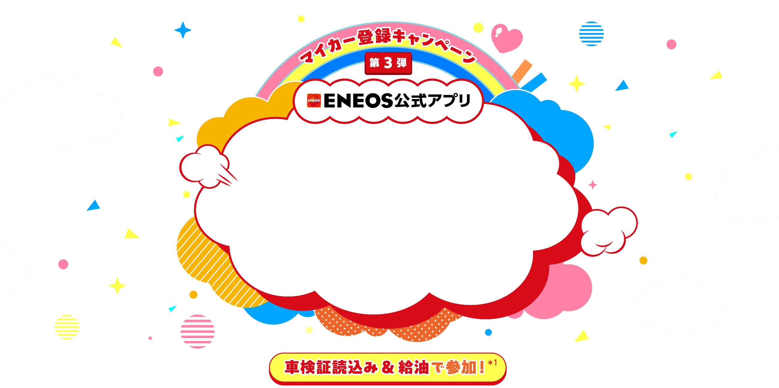 マイカー登録キャンペーン第3弾 ENEOS公式アプリ ハロー!!いいことプレゼントキャンペーン 車検証読込み＆給油で参加！＊1